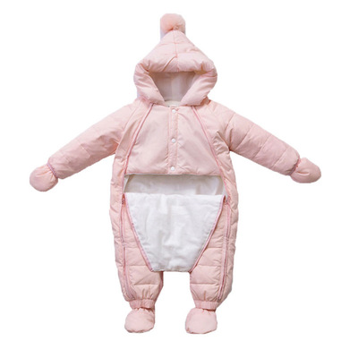 连体衣内里加绒填充白鸭绒连帽冬