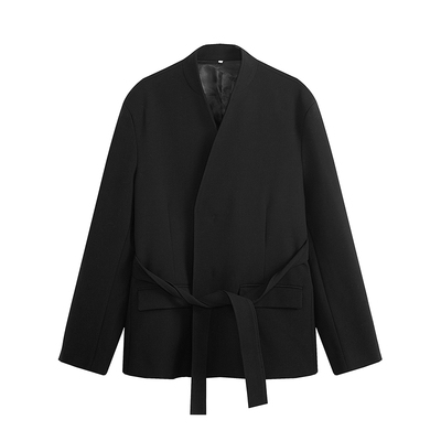 COLN秋冬无领宽松腰带休闲西装