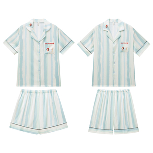 乐姿梦情侣睡衣夏季冰丝凉感短袖卡通小狗家居服可外穿男女士套装