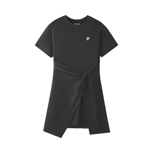 FILA FUSION斐乐潮牌女子针织连衣裙2026春季新款不规则下摆T恤裙