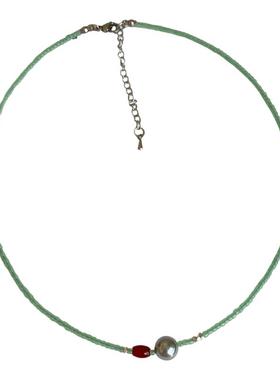 大米饰品】绿色琉璃米珠串珠项链叠戴锁骨链小众新中式小清新颈链