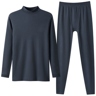 三枪男士保暖内衣100%纯棉中厚半高领秋衣秋裤中老年打底棉毛衫裤