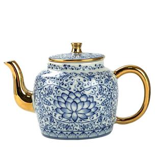 青花手工描金功夫茶壶内置球状滤孔单壶高温满花彩中式泡茶器家用