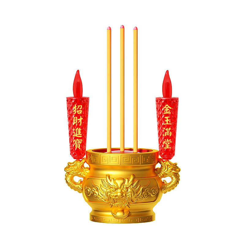 LED圆形烛台电香炉电蜡烛佛前供灯财神灯电池插电两用富贵招财炉