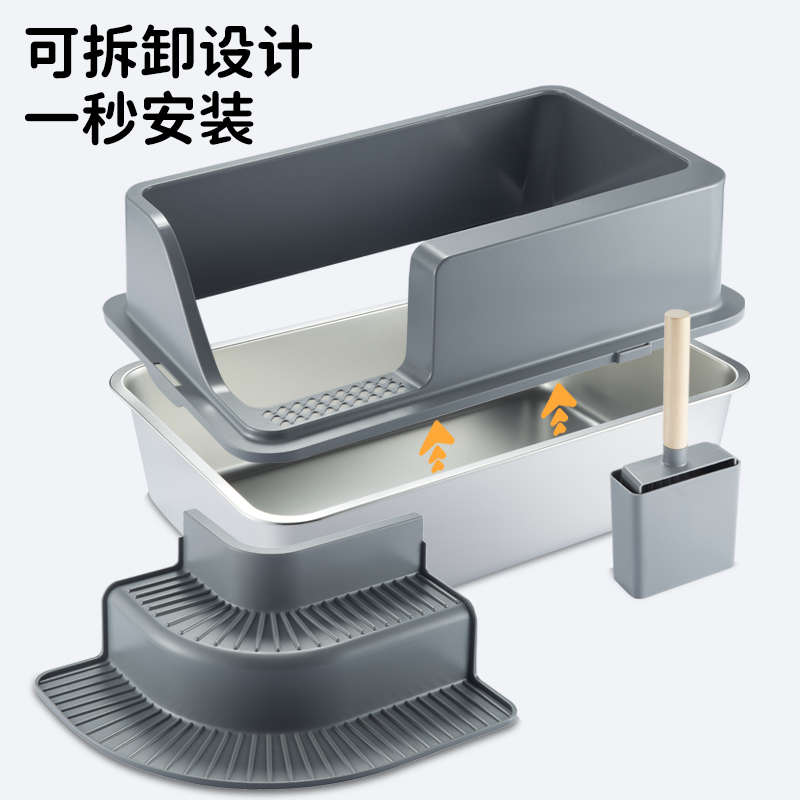 超大号不锈钢猫砂盆防外溅猫厕所易清洗不留味猫屎盆幼猫缅因猫可