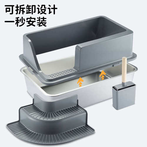 超大号不锈钢猫砂盆防外溅猫厕所易清洗不留味猫屎盆幼猫缅因猫可