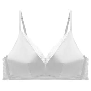 春夏缎面真丝无钢圈薄款光面文胸蕾丝性感奢华桑蚕丝内衣大胸显小