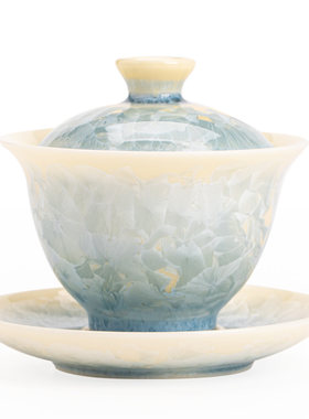 结晶釉冰花三才盖碗功夫茶具