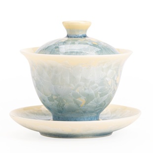 高档结晶釉三才盖碗小清新功夫茶具陶瓷泡茶碗中秋教师节送礼