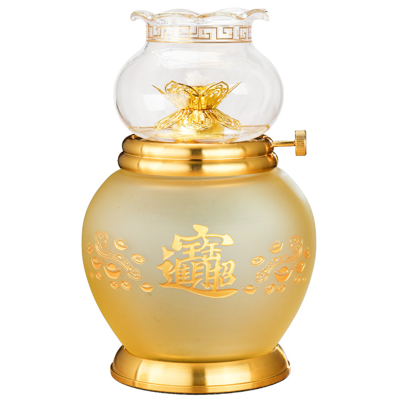 仿琉璃酥油灯盏灯芯家用佛堂财神爷仙家道家八吉祥防风液体酥油灯