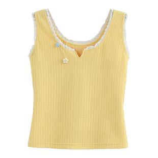 森女部落甜美风蕾丝花边设计感背心女新款修身显瘦外穿打底上衣夏