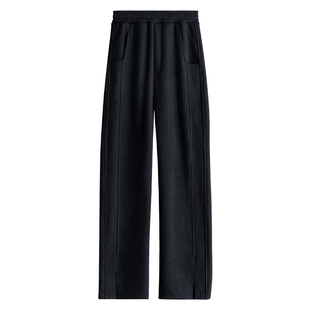 毛呢裤子女2024新款秋冬加绒小个子羊毛直筒人字纹开叉窄版阔腿裤