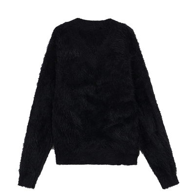 pusumede 温柔慵懒 蓬松仿貂毛V领套头毛衣女软糯舒适毛毛上衣