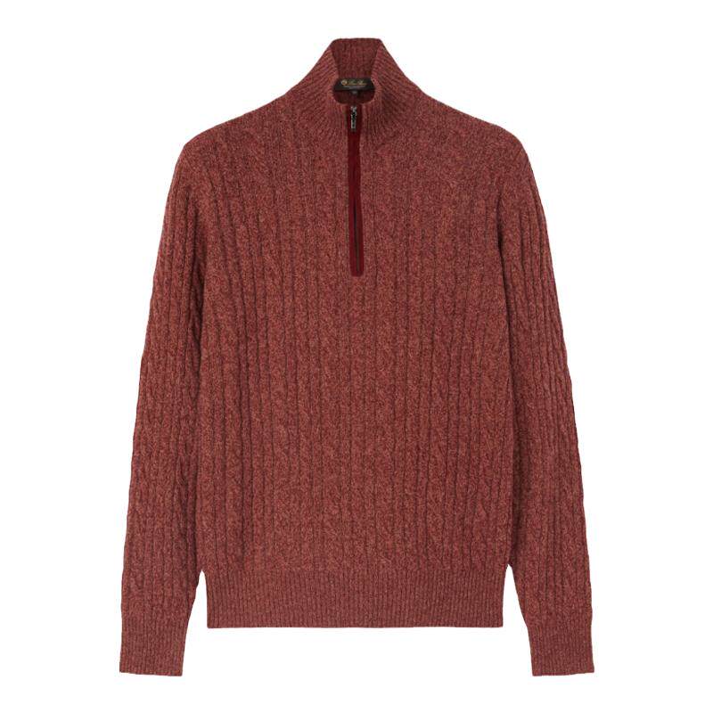 LoroPiana/诺悠翩雅男士针织衫婴儿羊绒半领混纺色调辫子新款