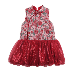 【玫瑰庄园】PISELLI史豌豆女童2026过年新中式儿童旗袍裙连衣裙