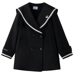 【50绵羊毛】女童学院风羊毛大衣秋冬新款加厚毛呢海军领中长外套