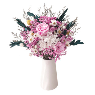 永生玫瑰尤加利叶干花花束家居装饰真花绣球满天星水晶草客厅摆设