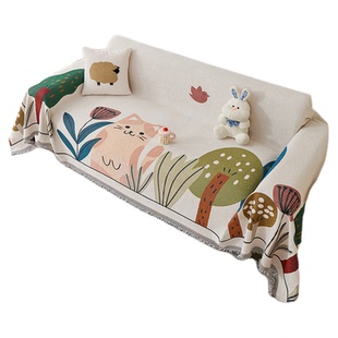 加厚卡通沙发巾雪尼尔沙发盖布招财猫沙发套罩四季通用一片式盖巾