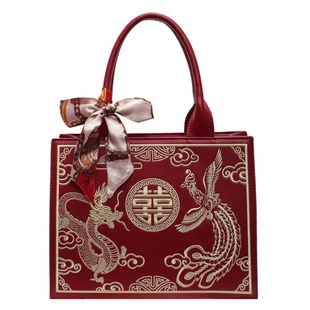 红色包包女2025新款新中式刺绣婚包单肩手提托特包婚礼结婚新娘包