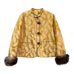 6JONIbyBEB【金羽】双宫蚕丝面料水貂毛袖内里羊绒新中式抗寒外套