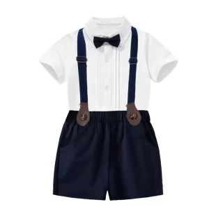 一周岁男宝宝礼服套装夏季男童短袖小西装婴幼儿纯棉抓周宴衣服潮