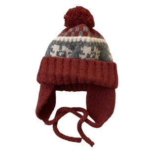新年红色费尔岛提花护耳针织帽女冬季加厚雷锋帽子保暖防寒毛线帽