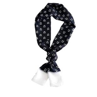 英伦风领巾女洋气D字母韩国小丝巾百搭条纹职业装饰围巾飘带腰巾