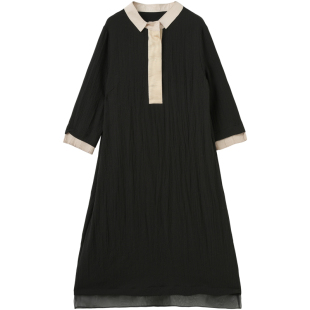 无谓2025年秋季新款宽松遮肚子减龄显瘦气质翻领撞色直筒连衣裙女