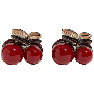 兰诺红色樱桃头发抓夹女小号高级感2025新款半扎发公主头对夹发饰