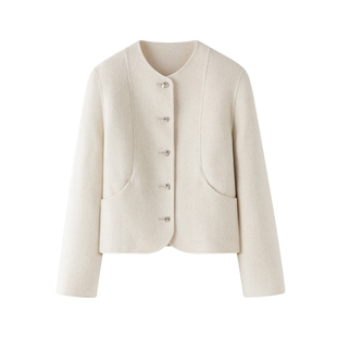 indicia 羊毛小香风短款双面呢毛呢外套女秋冬季新款标记女装