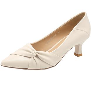 大东通勤鞋女鞋2026春季新款酒杯跟高跟套脚尖头褶皱结构C3086