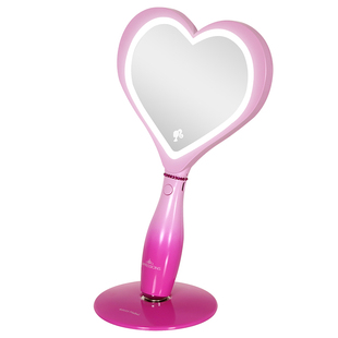 Barbie芭比爱心化妆镜子台式桌面led带灯可爱手持梳妆镜生日礼物