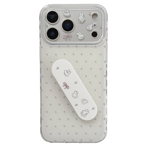 jze 韩系简约白色波点兔子创口贴支架适用苹果17ProMax手机壳iphone15新款16pro女款13双层15pro防摔保护套14