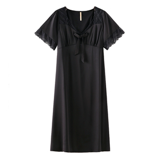 睡裙女睡衣夏季夏天高级感丝绸冰丝仿真丝短袖长款大码宫廷风法式