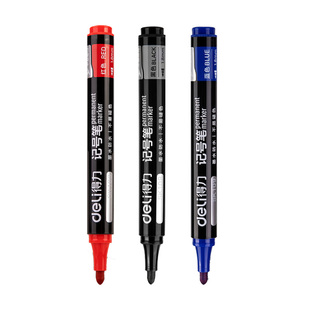 得力大容量记号笔黑色油性防水防油不掉色快递物流专用粗头速干单头笔美术描边勾线笔蓝色红色标记笔不褪色