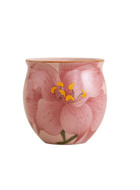 臻尧粉色百合花陶瓷品茗杯