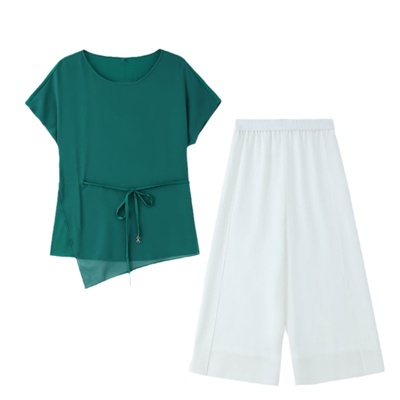 妈妈夏装气质雪纺套装