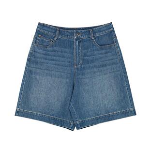 [专柜同款]Yifini/易菲丹宁蓝水洗短裤牛仔裤百搭直筒裤D05K1029