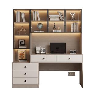 实木简约书桌轻奢现代电脑收纳书柜小户型卧室学生学习化妆一体桌