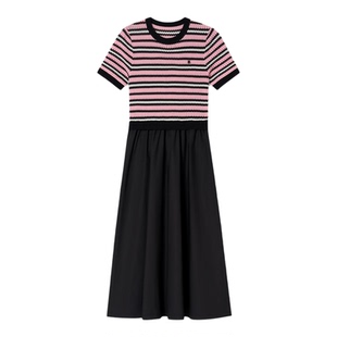 【爆款补单】诗篇专选撞色罗纹针织短袖拼黑色伞摆连衣裙2026夏季