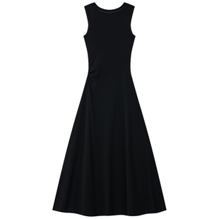 Halo Luu简约黑色无袖针织背心连衣裙女夏高级感修身显瘦气质长裙