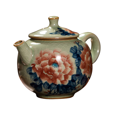 景源春复古老陶泥手绘茶壶开片