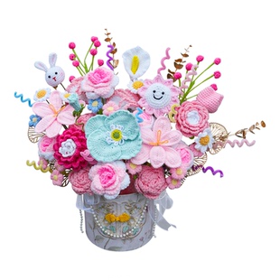 2026新年乔迁新居搬家生日礼物手工钩针织玫瑰毛线花束抱抱桶成品