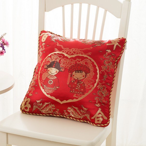 婚庆绸缎锦缎大红多功能两用枕靠垫被子靠枕系列被全家福抱