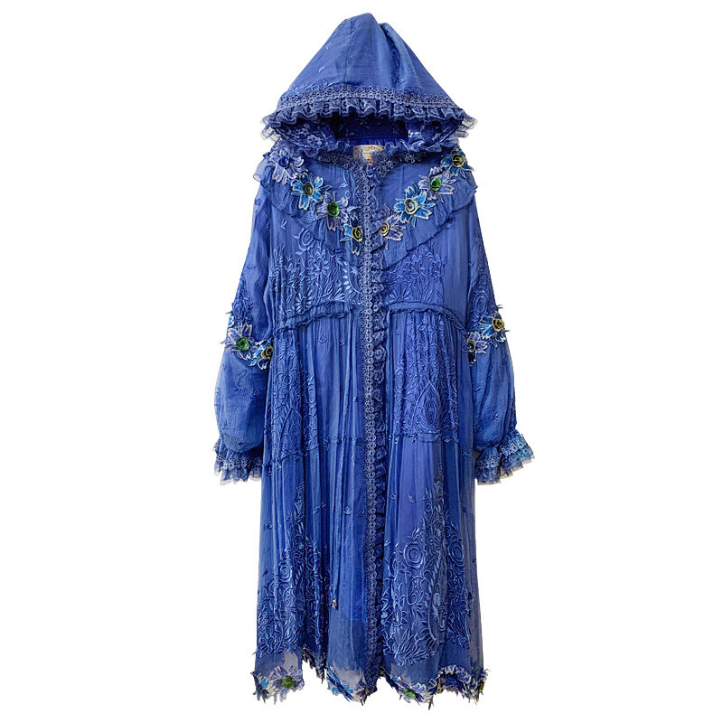 桑蚕丝棉服女小个子时尚百搭气质中长款高端刺绣连帽保暖棉衣外套