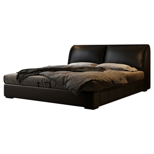 意式极简真皮床主卧高端大气奶油风靠背软床2米x2米2内嵌式软包床