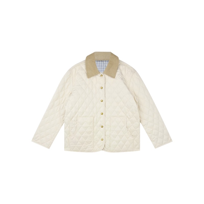 oneup菱形格双面穿格子棉服外套