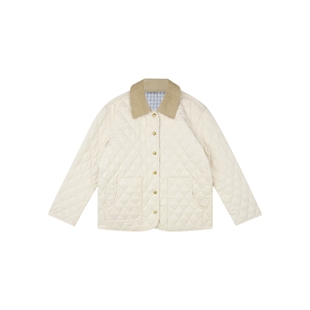 oneup双面穿菱形格棉服外套女秋冬季小个子轻盈保暖翻领红色棉衣