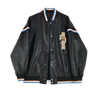 情侣款皮衣外套女2025春秋新款韩版棒球服后背刺绣字母宽松皮夹克