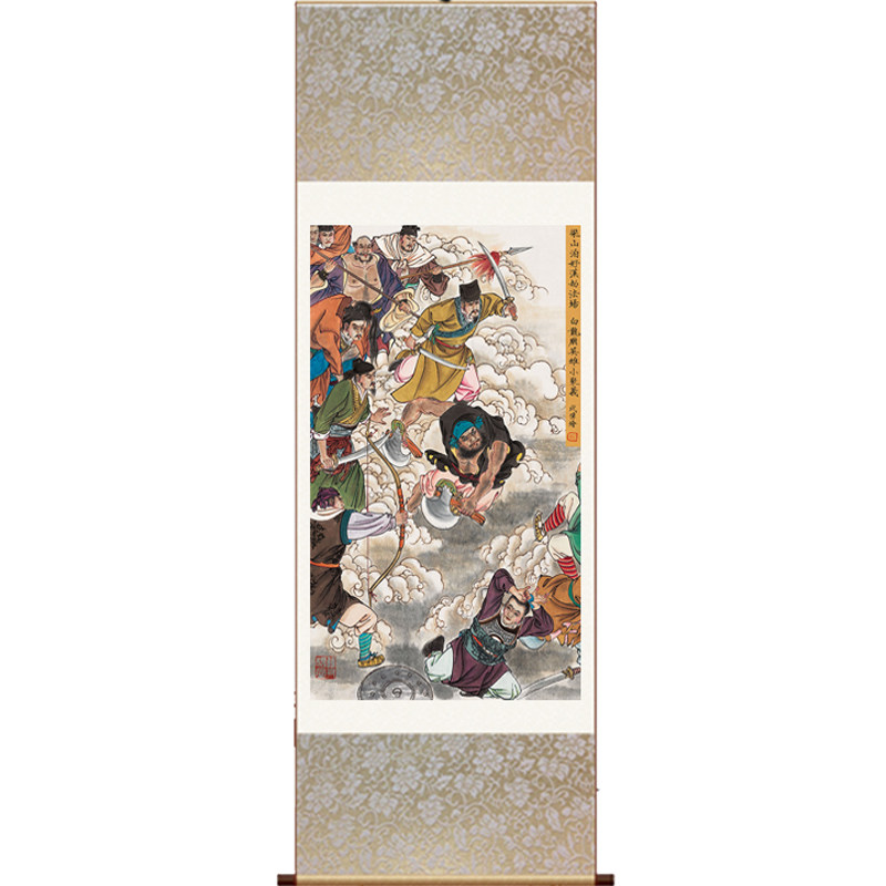 武松打虎人物字画水浒传字画茶楼包厢装饰丝绸画条幅挂画风水挂画